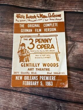 The 3 Penny Opera Vintage New Orleans Playbill Souvenir